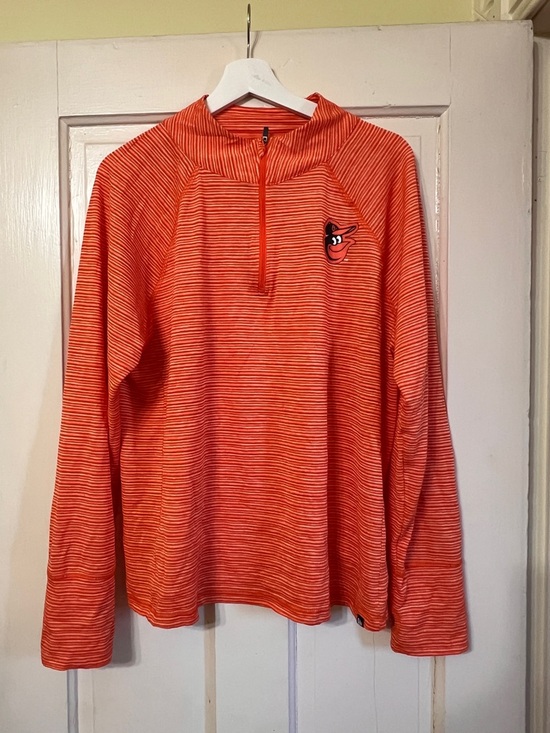 New Era Tops - New Era Orange Striped Baltimore Orioles Quarter-Zip Pullover